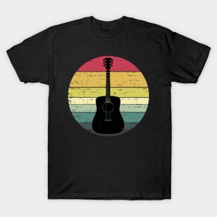 Retro Sunset Guitar Distressed Retro Rainbow Colors T-Shirt